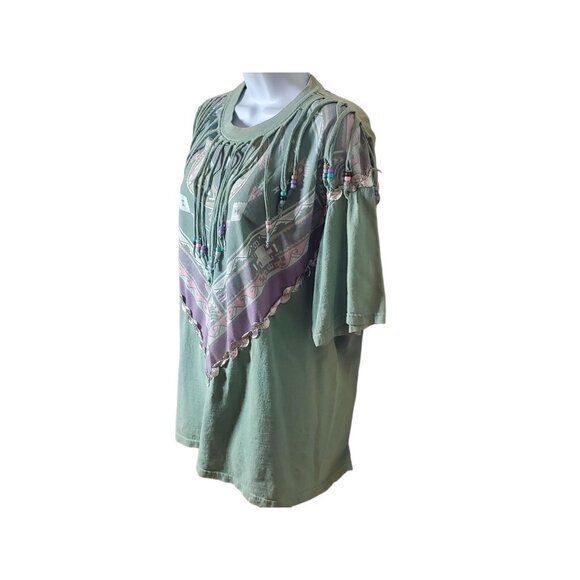 Vintage 90s Sturdy Tees By Lee Fringe Beaded Southwestern Graphic T-Shirt L - Picture 8 of 9